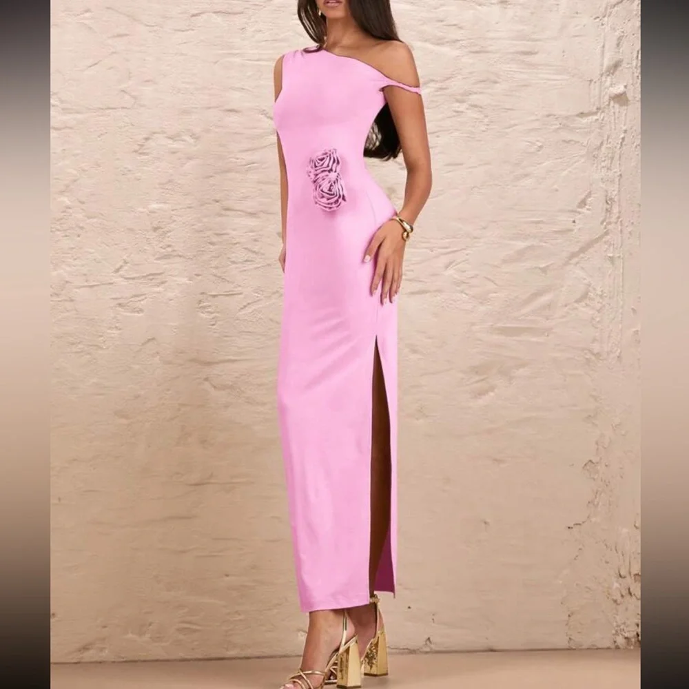 Elegant Pink One-Shoulder Dress - Picture 5 of 7